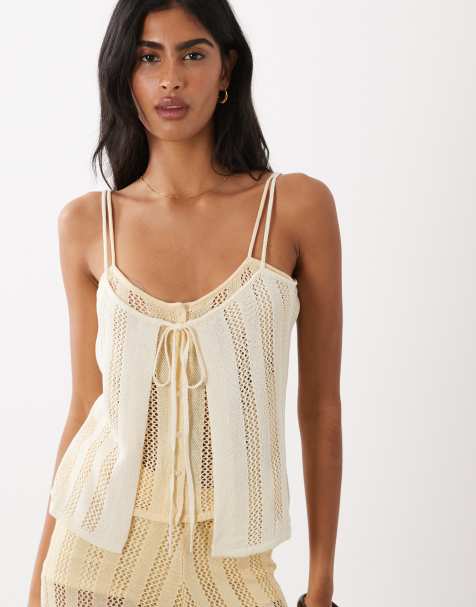 Mango – Lolai – Camisole-Oberteil aus mittelfeinem Strick in Pastellgelb mit V-Ausschnitt, Kombiteil - view 1