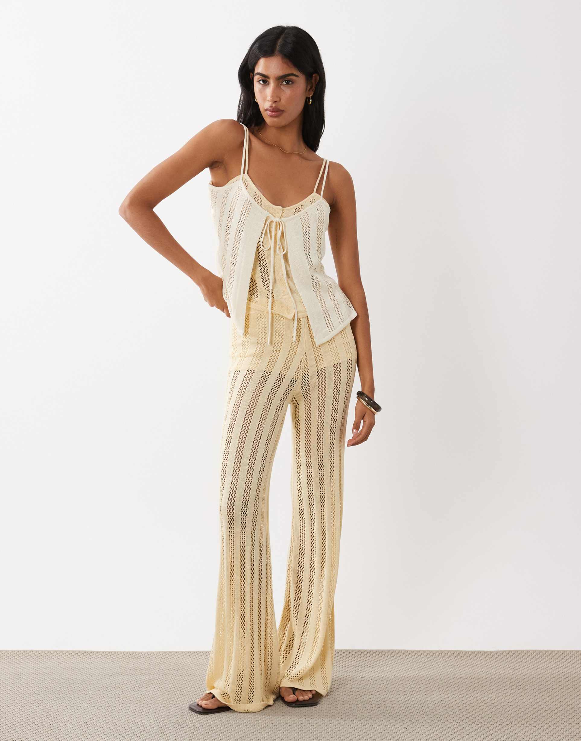 mango lolai knit flared pants in pastel yellow - part of a set