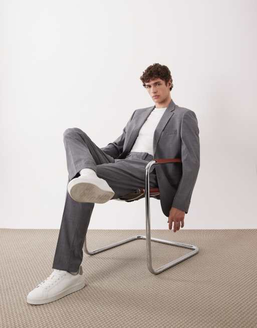 Mango London - Grå habitblazer i regular fit med fine tern - Del af sæt, 2 af 5