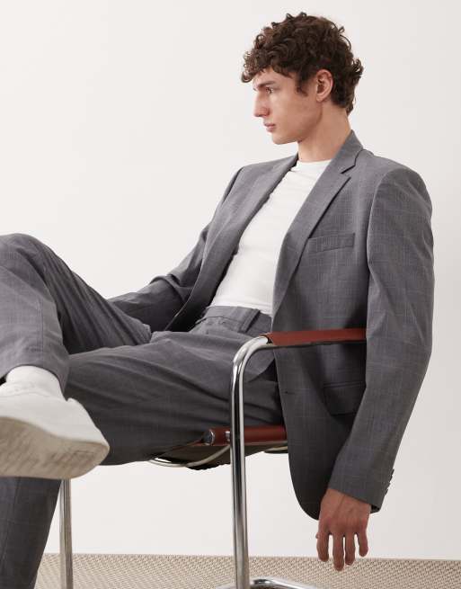 Mango London – Regular-Fit-Anzugblazer in Grau mit feinem Karomuster, Kombiteil, 4 von 5
