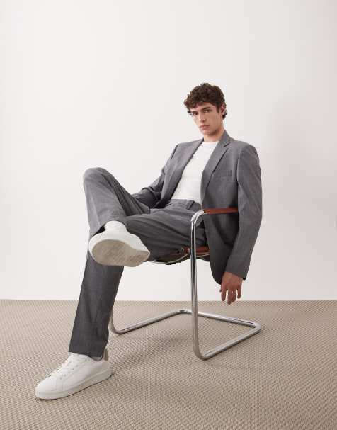 Mango London regular fit fine check print suit blazer & trouser co-ord in grey - view 1