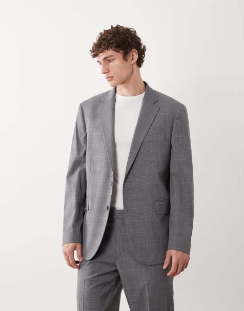 Mango London regular fit fine plaid print suit blazer in gray - part of a set - view 1