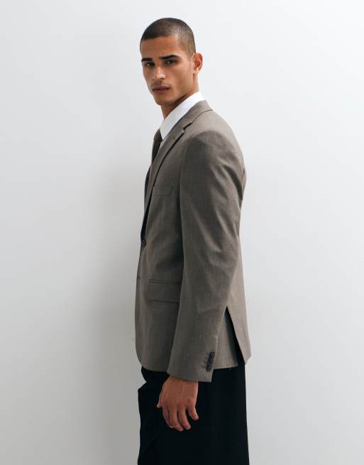 Mango London slim fit suit blazer co-ord in light brown, 3 of 5