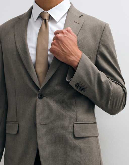Mango London slim fit suit blazer co-ord in light brown, 4 of 5