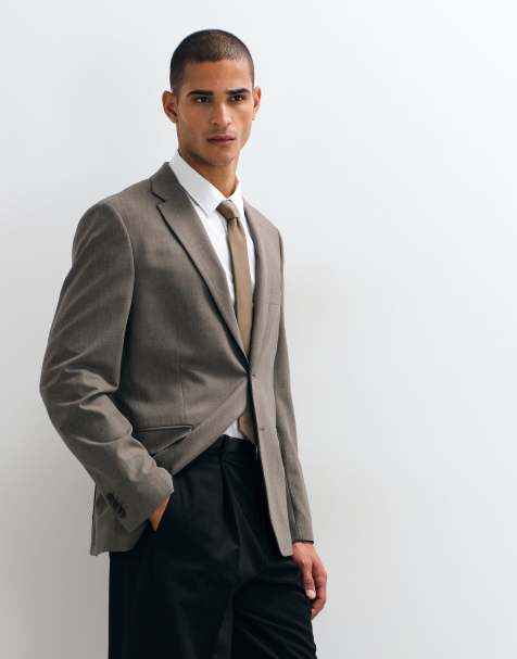 Mango London slim fit suit blazer set in light brown - view 1