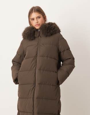 Mango Long Padded Puffer Jacket In Brown