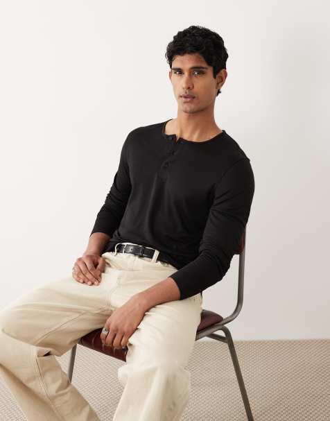 Mango long sleeve butotn up t-shirt in black - view 1