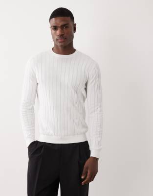 Mango Long Sleeve Fine Knit Ribbed Sweater In White