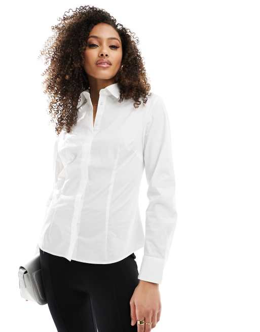 Mango long sleeve fitted shirt in white | ASOS