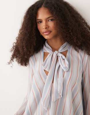 Mango Long Sleeve Flowy Blouse In Blue