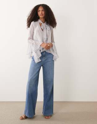 Mango Long Sleeve Flowy Blouse In Blue
