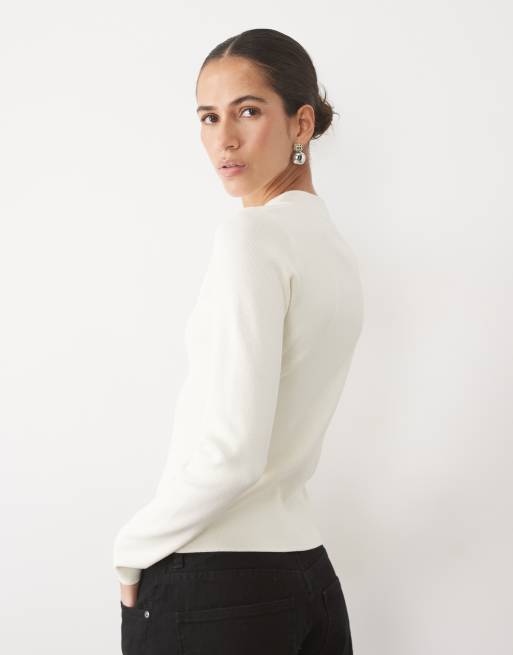 Mango long sleeve keyhole knitted top in ecru , 4 of 4