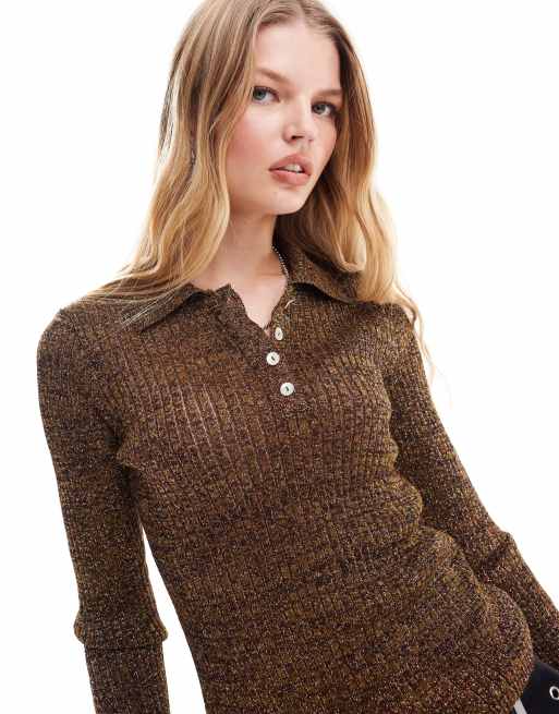 Brown knitted polo best sale