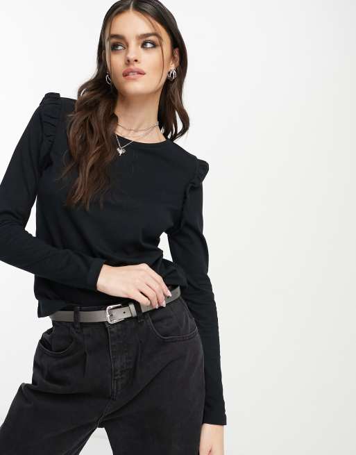 Black long best sale sleeve flowy top