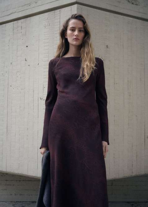 Mango long sleeve maxi dress in burgundy snake print - view 1