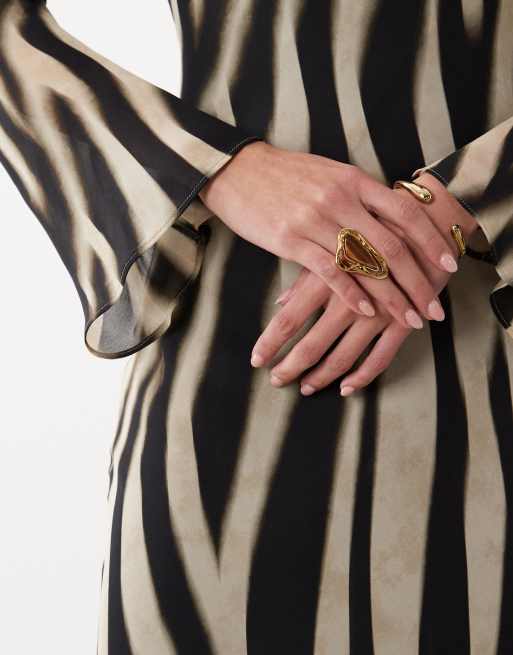 Mango long sleeve maxi dress with flared sleeves in zebra print, 2 of 4