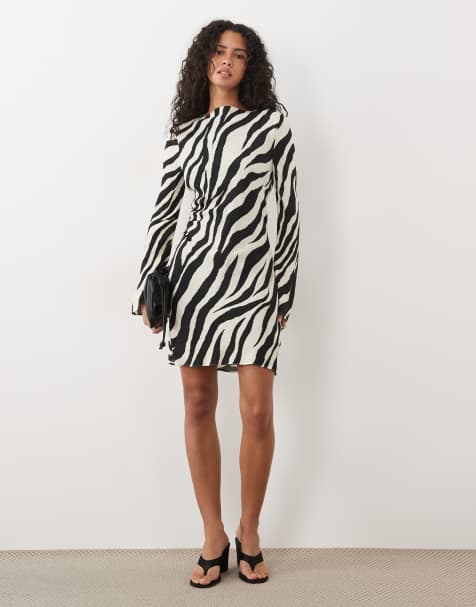 Mango long sleeve mini dress in zebra print  - view 1