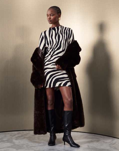 Mango long sleeve mini dress in zebra print 