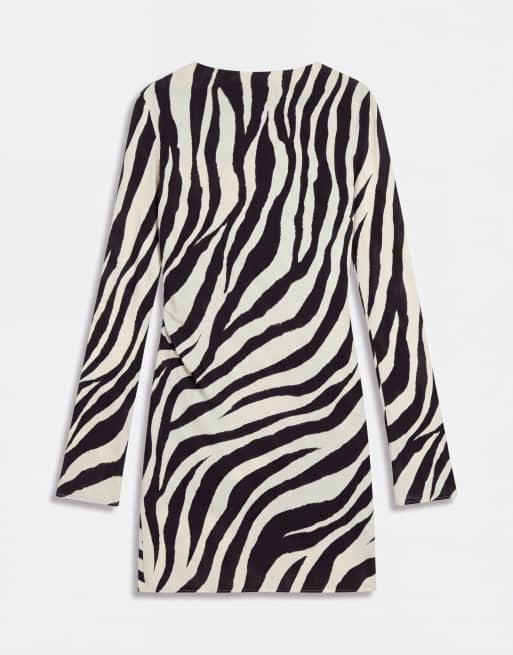 Mango long sleeve mini dress in zebra print , 5 of 8