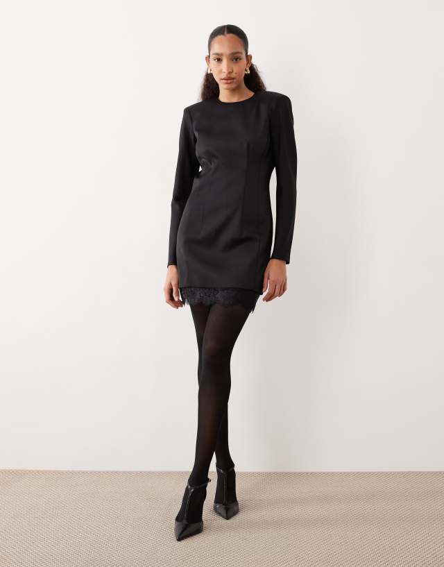 martinez long sleeve mini dress black Mango with lace hem in black designer dress shoes Oakland Furniture SIZE:LG This black long sleeve