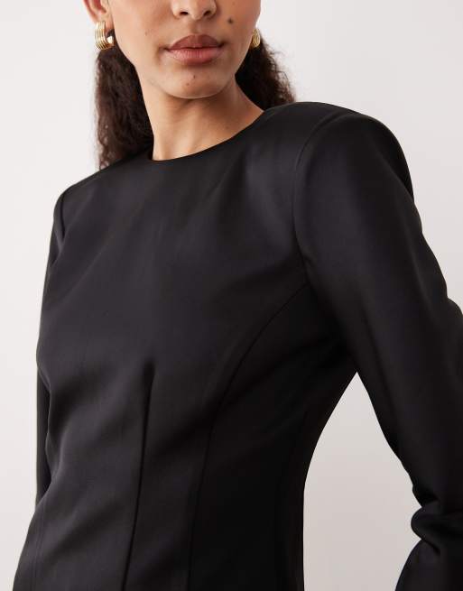 Mango long sleeve mini dress with lace hem in black | ASOS