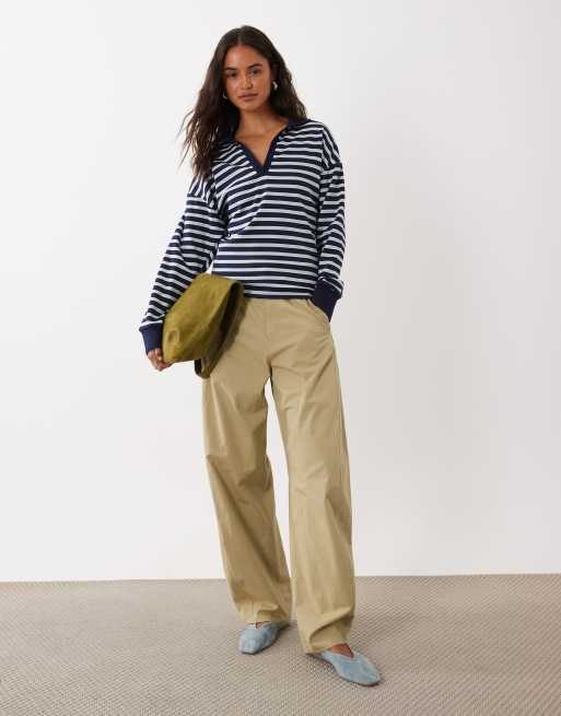 Mango long sleeve polo top in blue stripe, 2 of 4