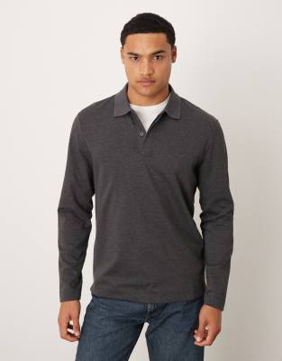 Mango Long Sleeve Polo Top In Gray