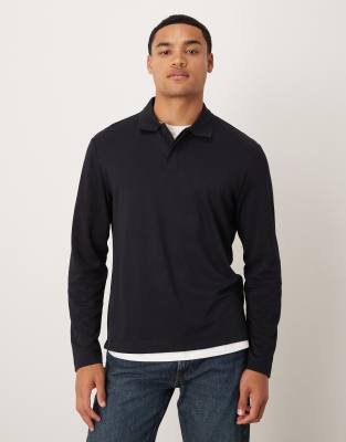 Mango Long Sleeve Polo Top In Blue