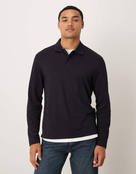 Mango long sleeve polo top in navy - view 1