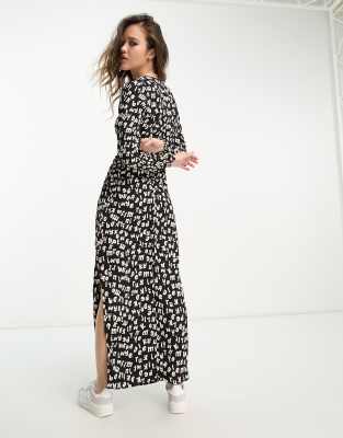 MANGO LONG SLEEVE PRINTED MIDI DRESS WITH SIDE SPLIT 