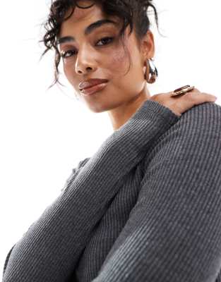 トップス JOHN Grey Knit Slash Long Sleeve Top JOHN Grey Knit Slash Long Sleeve Top