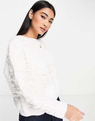 Mango long sleeve ruched detail top in cream
