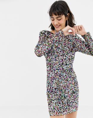 mango rainbow sequin dress