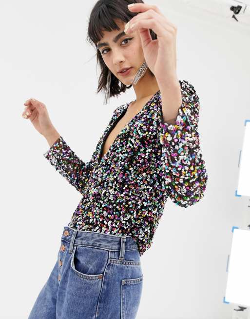 Rainbow cheap sequin blouse