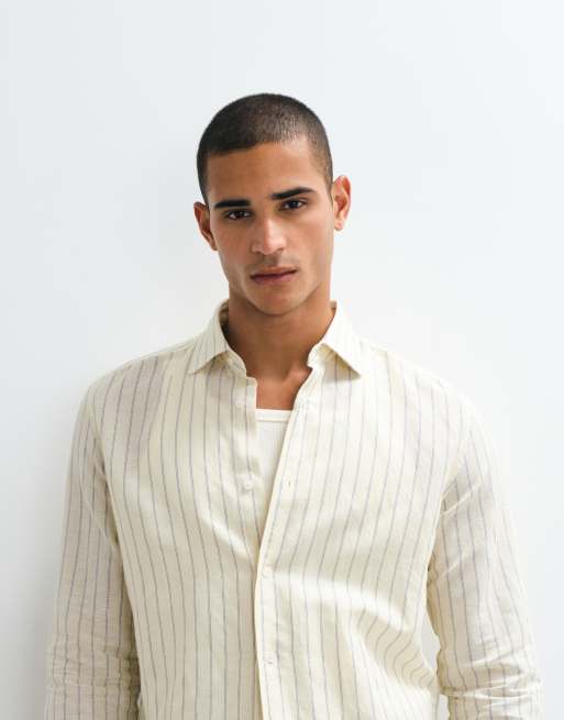 Mango long sleeve shirt in yellow stripes, 3 of 5