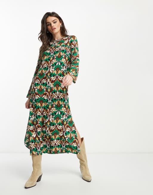 Long sleeve store printed midi dress