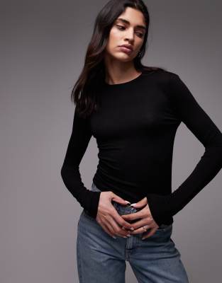 mango long sleeve soft touch top in black
