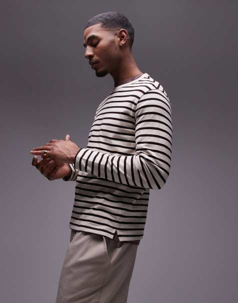 Mango long sleeve striped T-shirt in in dark red - view 1