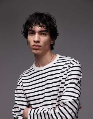 Mango Long Sleeve Striped T-shirt In Navy