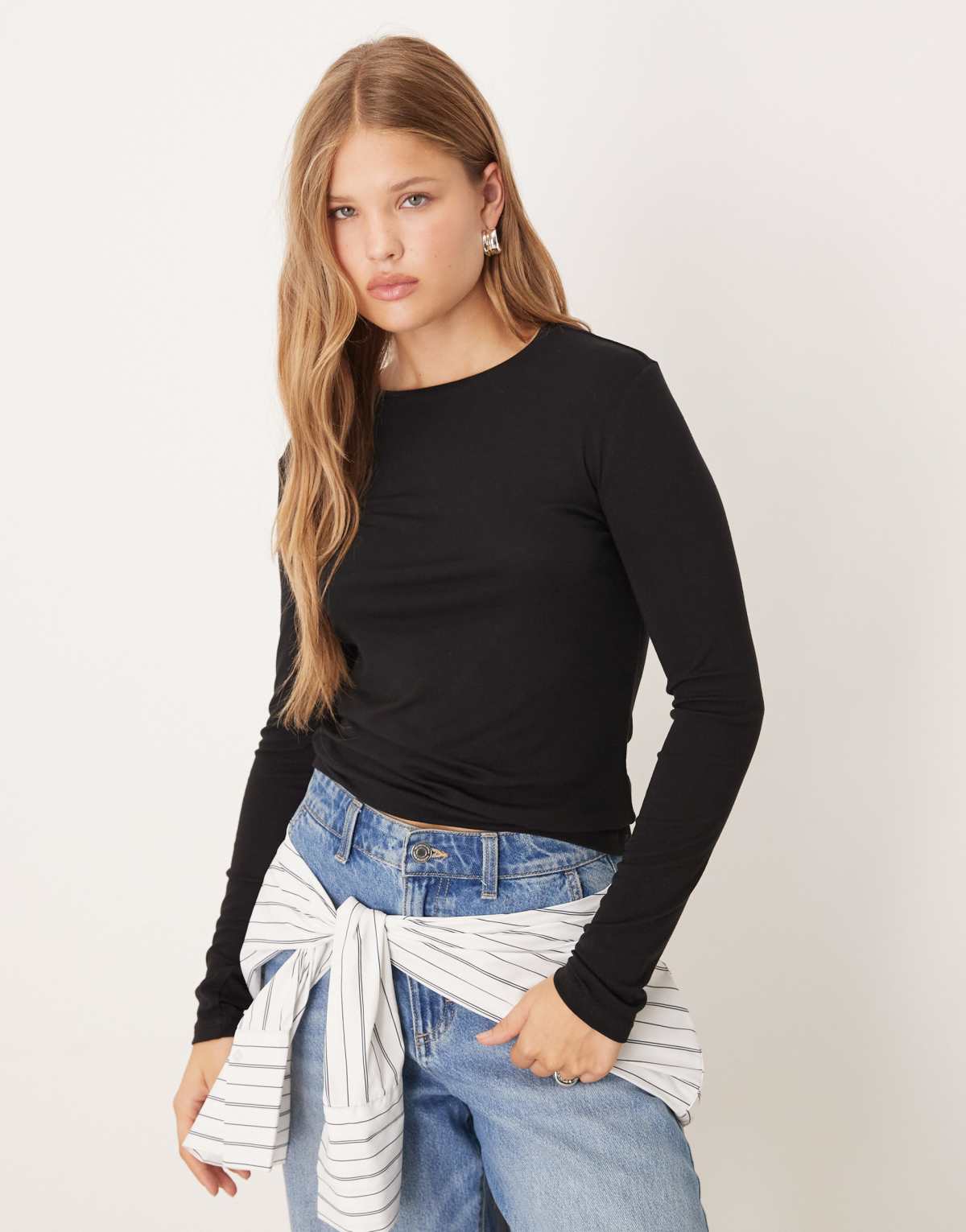 Mango long sleeve t-shirt in black