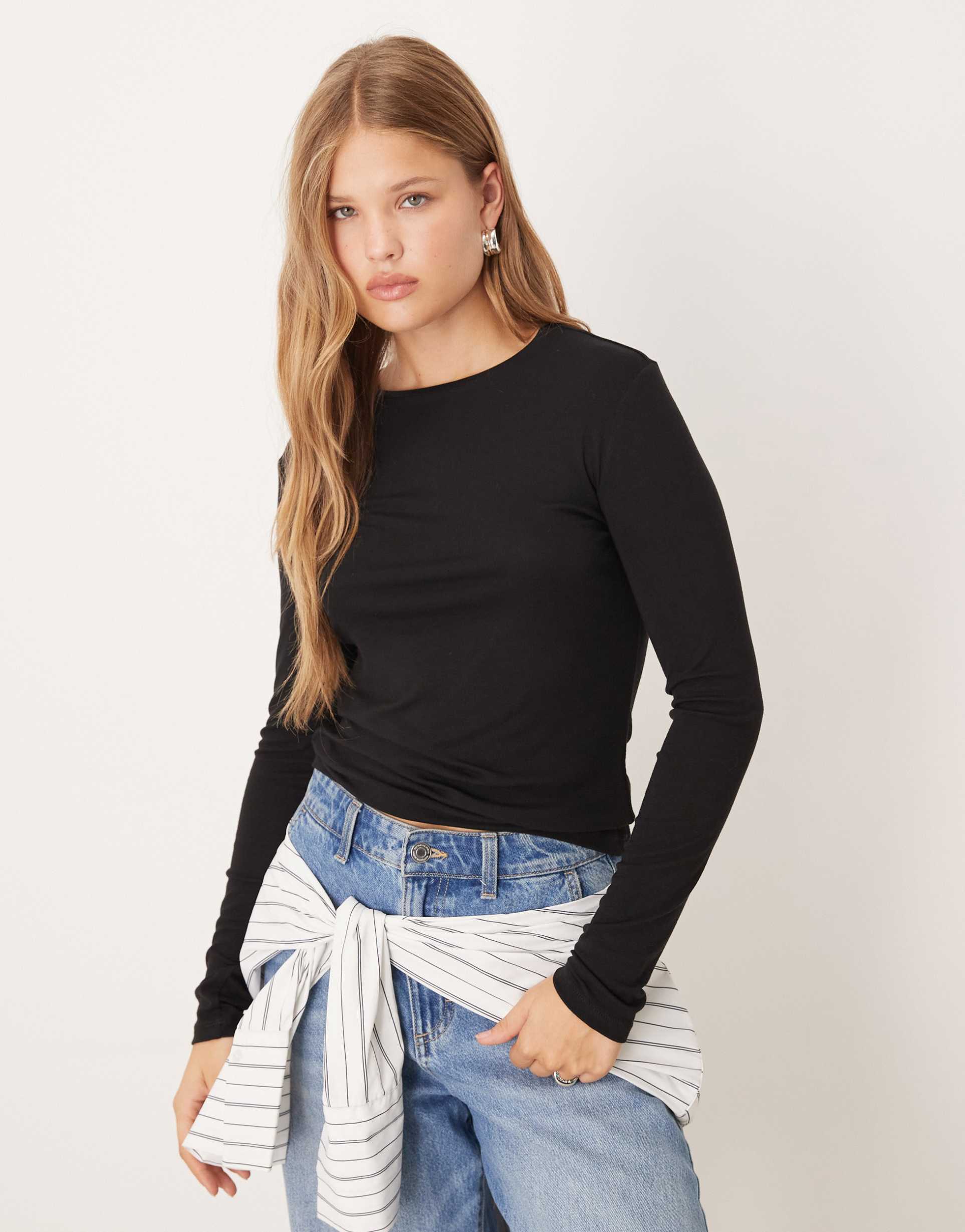 mango long sleeve t-shirt in black
