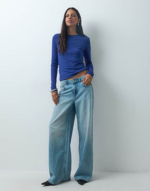 Mango long sleeve t-shirt in blue , 3 of 4