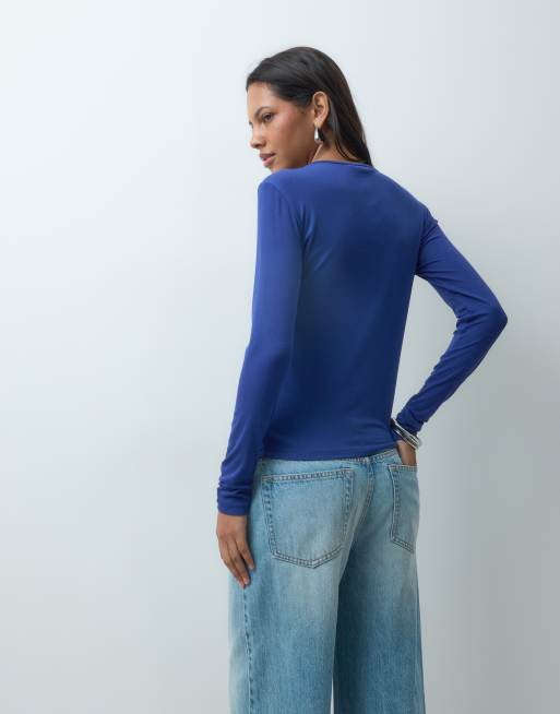 Mango long sleeve t-shirt in blue , 4 of 4