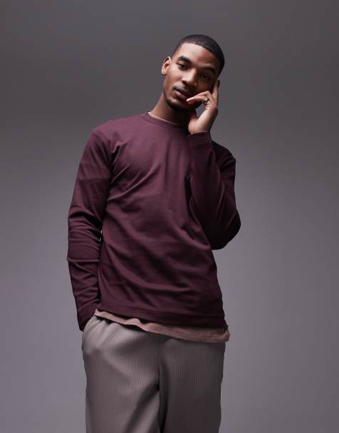 Mango long sleeve t-shirt in burgundy - view 1