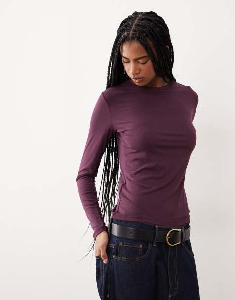 Mango long sleeve t-shirt in fig