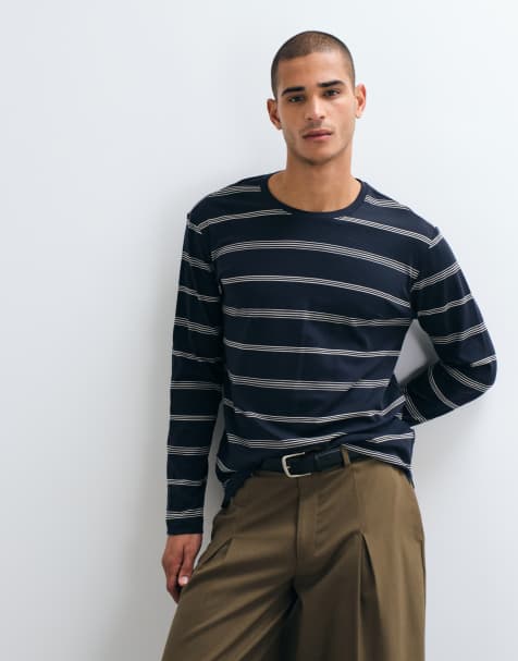 Mango long sleeve t-shirt in navy stripe - view 1