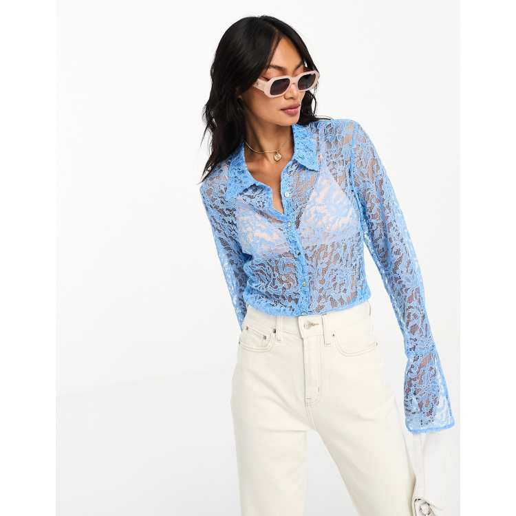 Lace Detail Button-Up Top