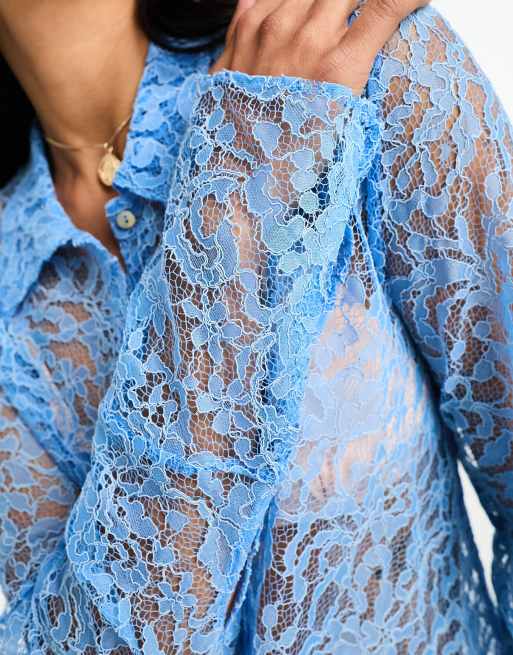 Blue lace on sale top long sleeve