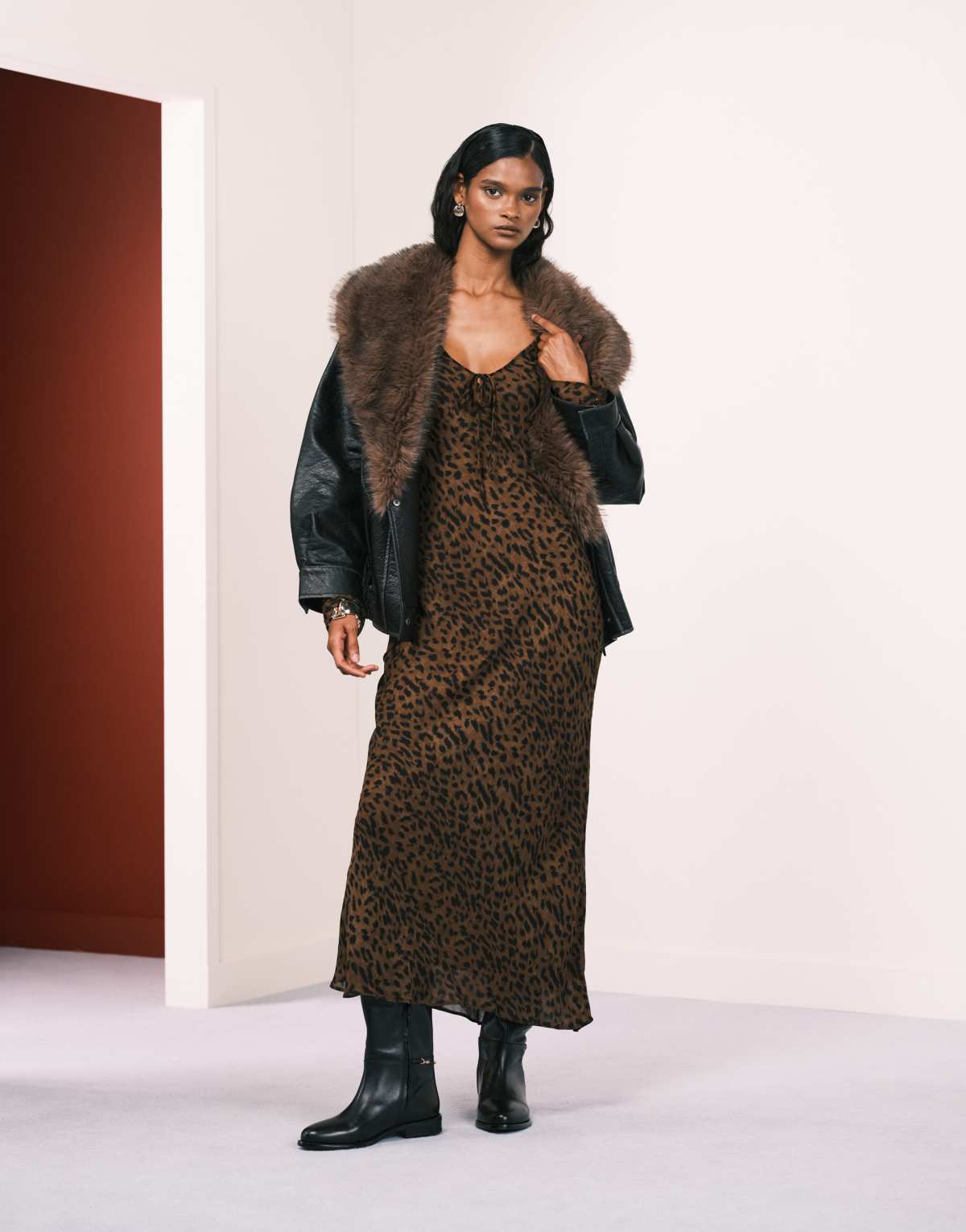 Mango long sleeve tie detail maxi dress in leopard print