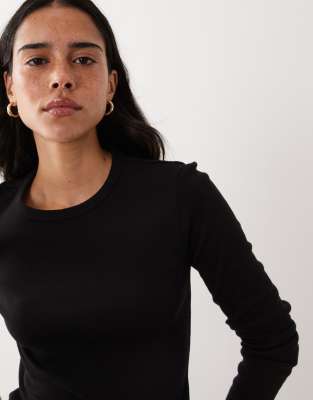 Mango Long Sleeve Top In Black